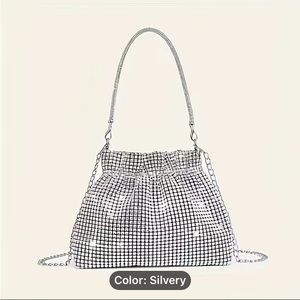 Rhinestone Decor Satchel Bag, Drawstring Design Shiny Evening Handbag